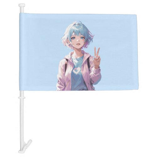 Anime girl peace sign design car flag