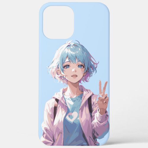 Anime girl peace sign design iPhone 12 pro max case