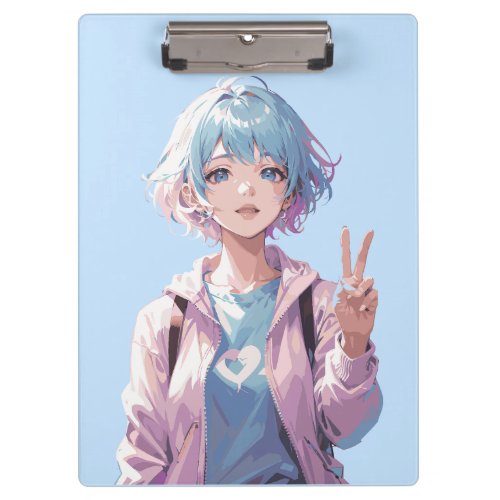 Anime girl peace sign design clipboard