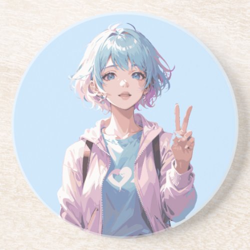 Anime girl peace sign design coaster