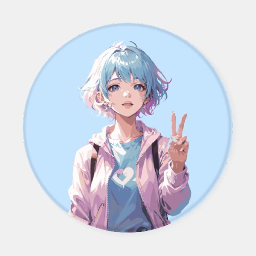 Anime girl peace sign design coaster set