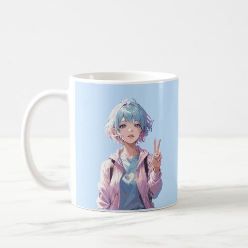 Anime girl peace sign design coffee mug