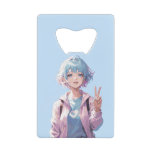 Anime girl peace sign design credit card bottle opener