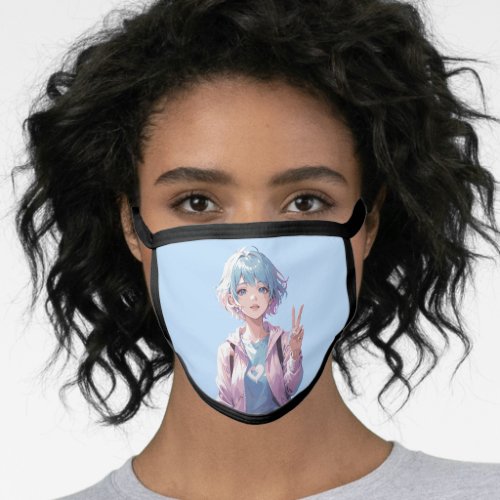 Anime girl peace sign design face mask