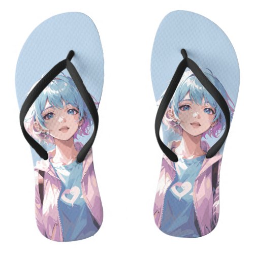Anime girl peace sign design flip flops
