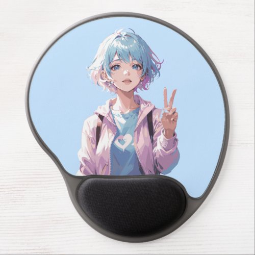 Anime girl peace sign design gel mouse pad