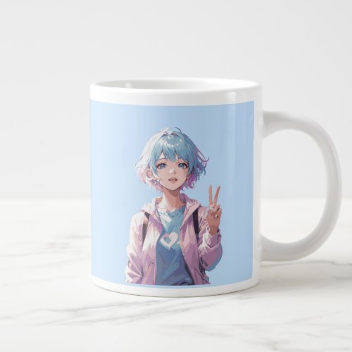 Anime girl peace sign design giant coffee mug