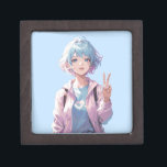 Anime girl peace sign design gift box<br><div class="desc">Vibrant design featuring an anime girl with blue hair making a peace sign.</div>