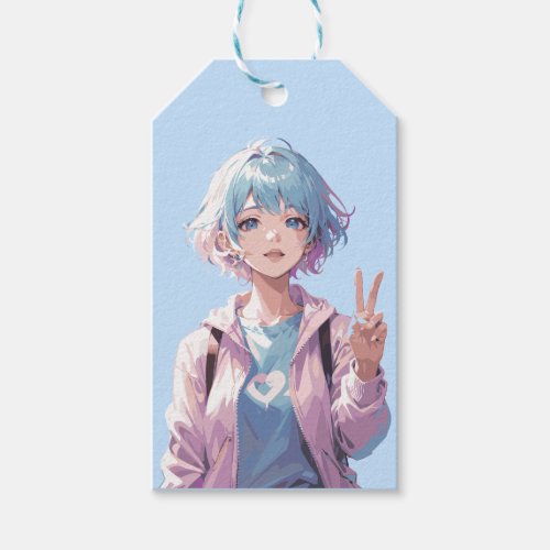 Anime girl peace sign design gift tags
