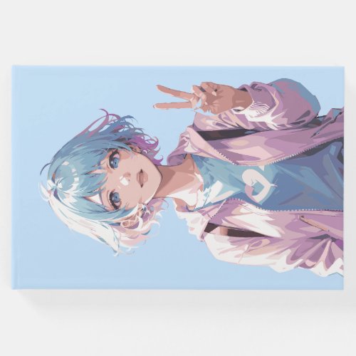 Anime girl peace sign design guest book