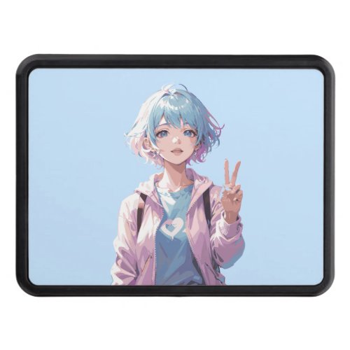 Anime girl peace sign design hitch cover
