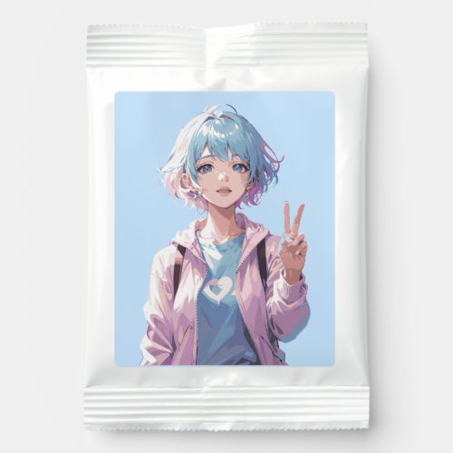 Anime girl peace sign design hot chocolate drink mix