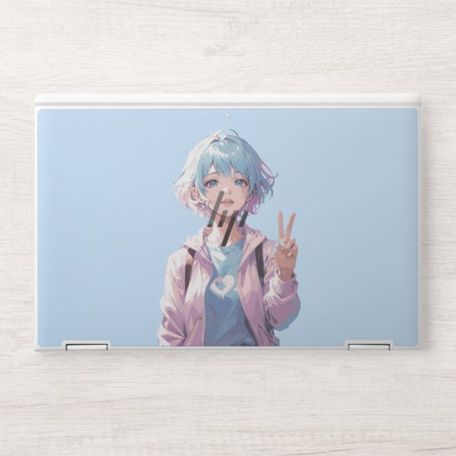 Anime girl peace sign design HP laptop skin