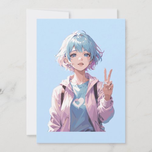 Anime girl peace sign design invitation