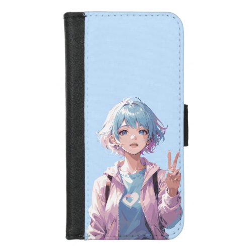 Anime girl peace sign design iPhone 87 wallet case