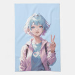 Anime girl peace sign design kitchen towel