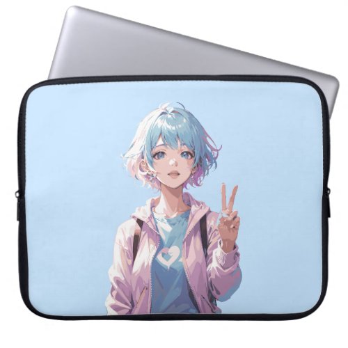 Anime girl peace sign design laptop sleeve