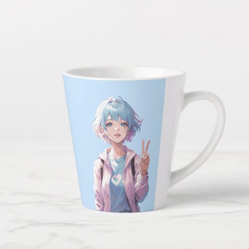 Anime girl peace sign design latte mug