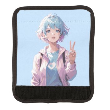 Anime Girl Peace Sign Design Luggage Handle Wrap by Half_Ruby at Zazzle