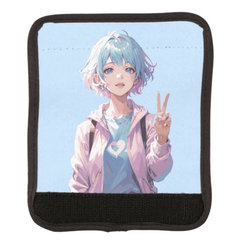 Anime girl peace sign design luggage handle wrap