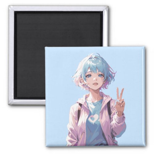 Anime girl peace sign design magnet