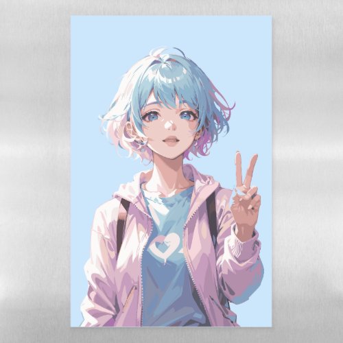 Anime girl peace sign design magnetic dry erase sheet