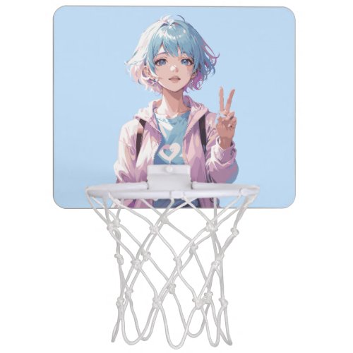Anime girl peace sign design mini basketball hoop