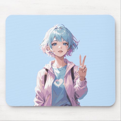 Anime girl peace sign design mouse pad