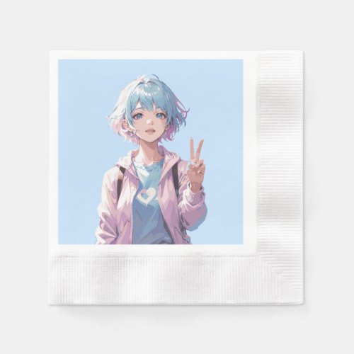 Anime girl peace sign design napkins