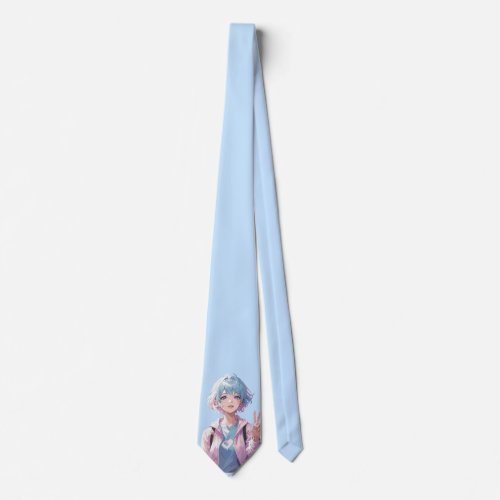 Anime girl peace sign design neck tie
