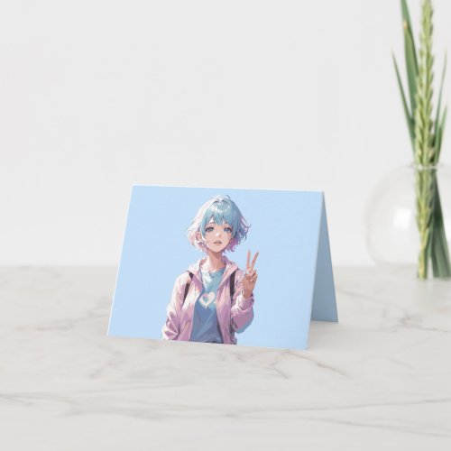 Anime girl peace sign design note card