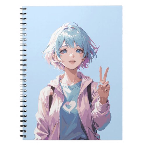Anime girl peace sign design notebook
