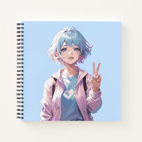 Anime girl peace sign design notebook