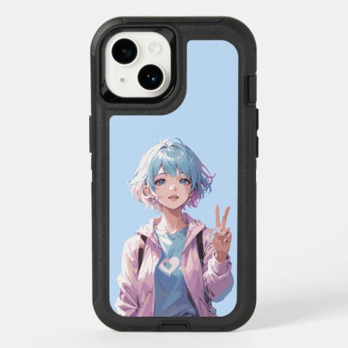 Anime girl peace sign design OtterBox iPhone 14 case