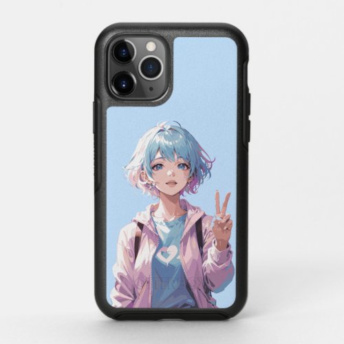 Anime girl peace sign design OtterBox symmetry iPhone 11 pro case