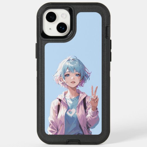 Anime girl peace sign design OtterBox iPhone 14 plus case