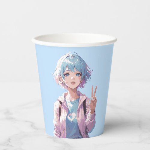 Anime girl peace sign design paper cups