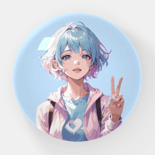 Anime girl peace sign design paperweight