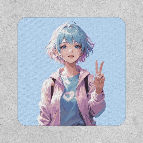 Anime girl peace sign design patch