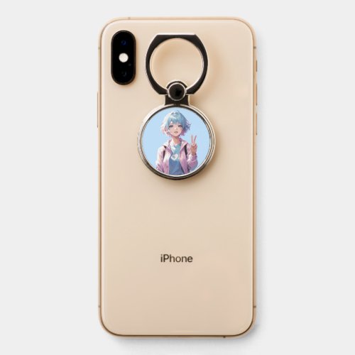 Anime girl peace sign design phone ring stand