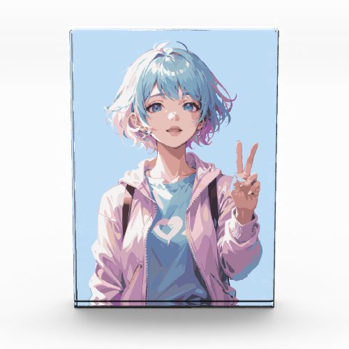 Anime girl peace sign design photo block