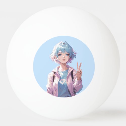Anime girl peace sign design ping pong ball