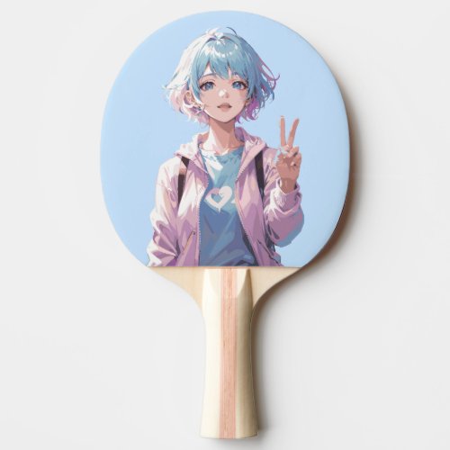 Anime girl peace sign design ping pong paddle