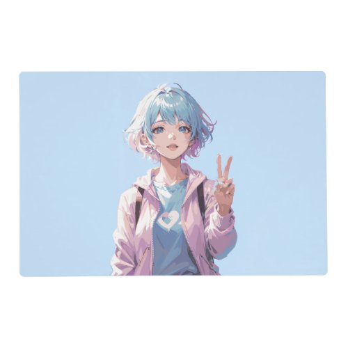Anime girl peace sign design placemat
