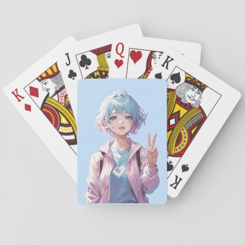 Anime girl peace sign design playing cards