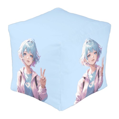 Anime girl peace sign design pouf