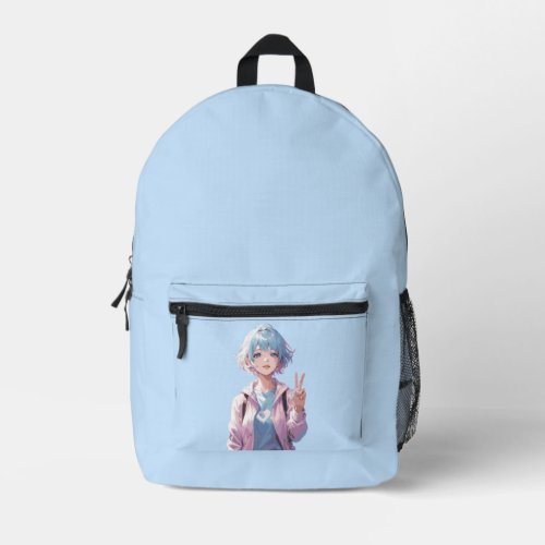 Anime girl peace sign design printed backpack