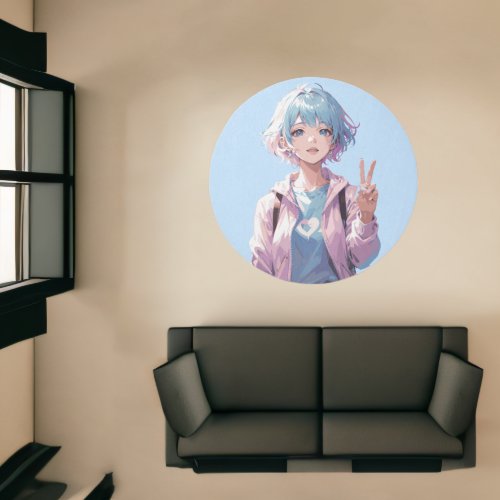Anime girl peace sign design rug