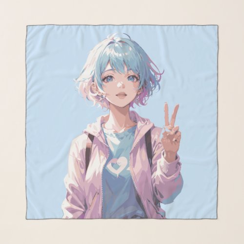 Anime girl peace sign design scarf