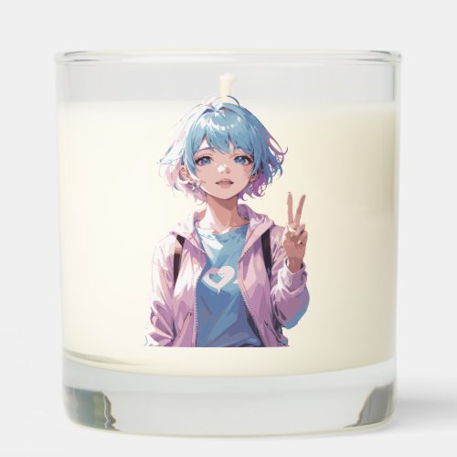Anime girl peace sign design scented candle